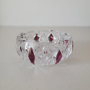 Vintage Crystal Clear Cut Glass Ashtray Litmus-Purple Diamonds Accent 1980s